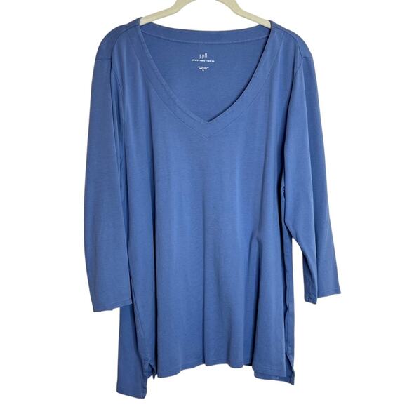 J Jill Womens Pima Cotton Top XL Blue V-Neck 3/4 Sleeve Pullover - Picture 1 of 6